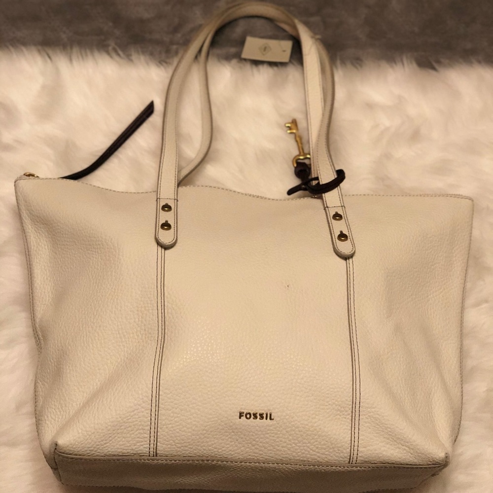 Fossil White Leather Jenna Tote Purse NWT